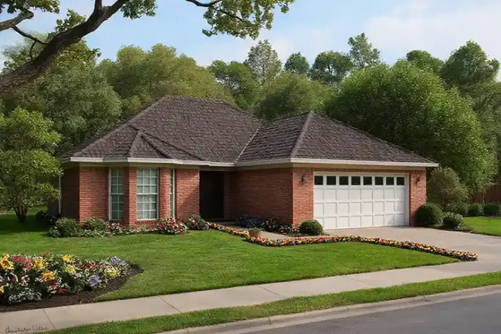Traditional house plans 12-582 - front exterior, 1,424 sq ft, 3 bed, 2 bath house plans | Monster House Plans