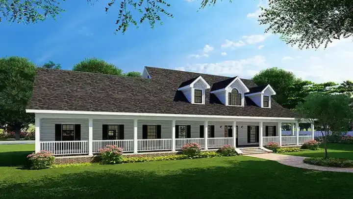Farmhouse house plans 12-599 - front exterior, 2,851 sq ft, 3 bed, 2 bath house plans | Monster House Plans