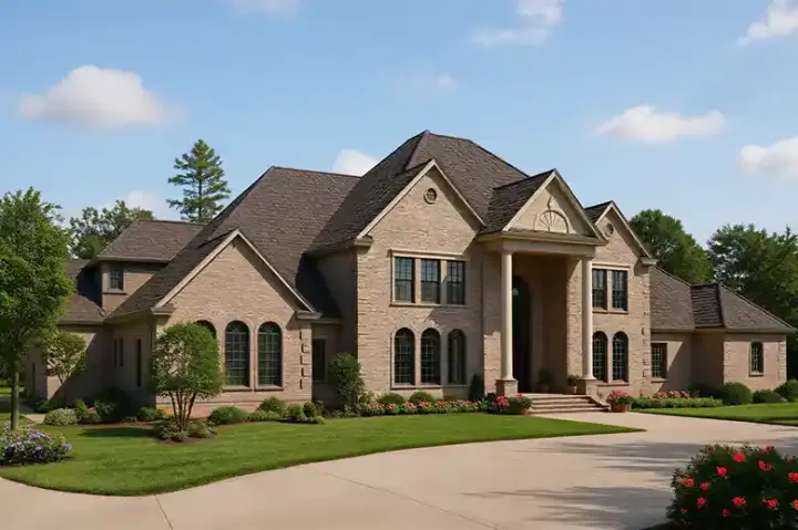 European house plans 12-602 - front exterior, 7,045 sq ft, 3 bed, 6 bath house plans | Monster House Plans