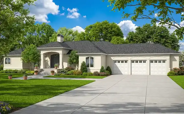 Mediterranean house plans 12-606 - front exterior, 3,289 sq ft, 3 bed, 2 bath house plans | Monster House Plans