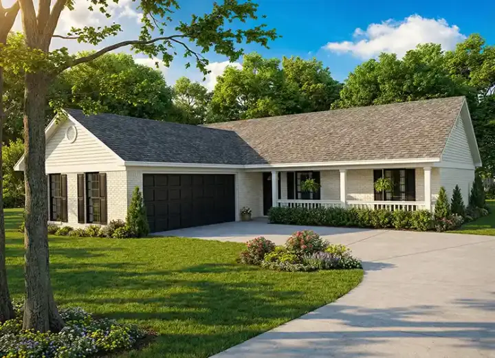 Ranch house plans 12-654 - front exterior, 1,224 sq ft, 3 bed, 2 bath house plans | Monster House Plans