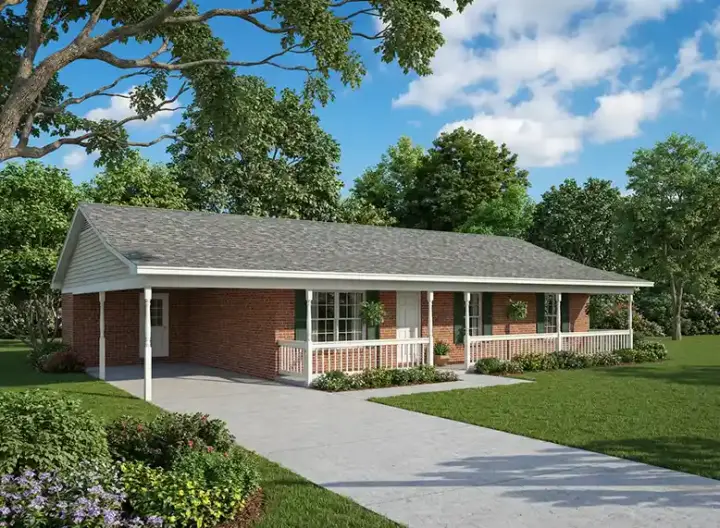 Ranch house plans 12-704 - front exterior, 1,104 sq ft, 3 bed, 1 bath house plans | Monster House Plans