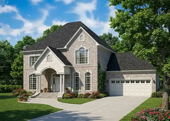 European house plans 12-705 - front exterior, 2,593 sq ft, 4 bed, 2 bath house plans | Monster House Plans