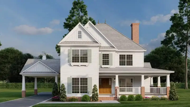 Farmhouse house plans 12-719 - front exterior, 2,516 sq ft, 5 bed, 3 bath house plans | Monster House Plans