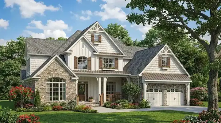 Shingle house plans 12-747 - front exterior, 2,755 sq ft, 4 bed, 3 bath house plans | Monster House Plans