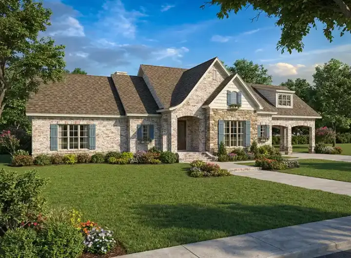 French Country house plans 12-758 - front exterior, 2,703 sq ft, 3 bed, 2 bath house plans | Monster House Plans