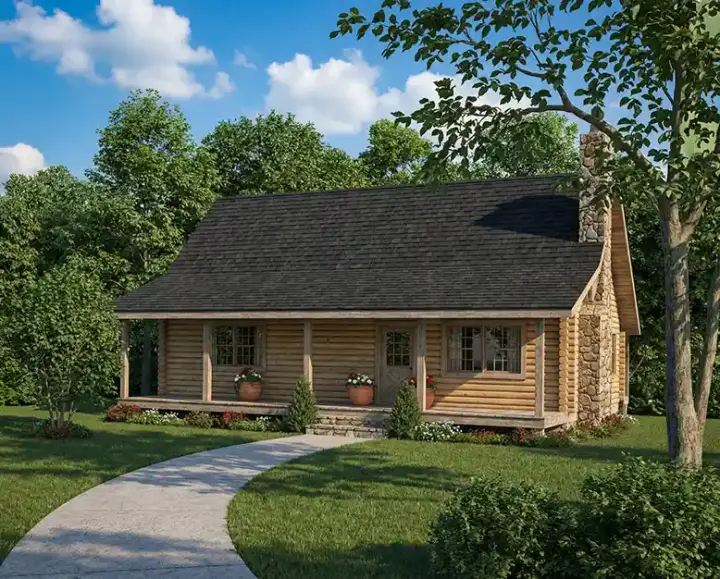 Log Cabin house plans 12-775 - front exterior, 1,477 sq ft, 3 bed, 2 bath house plans | Monster House Plans
