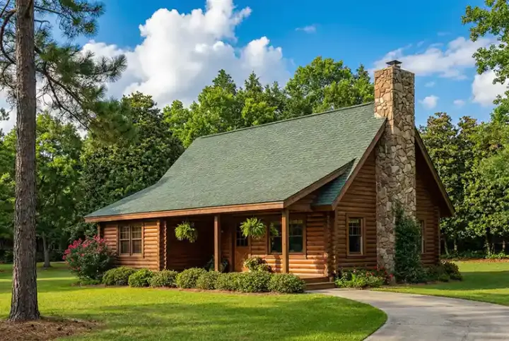 Log Cabin house plans 12-776 - front exterior, 1,382 sq ft, 2 bed, 2 bath house plans | Monster House Plans