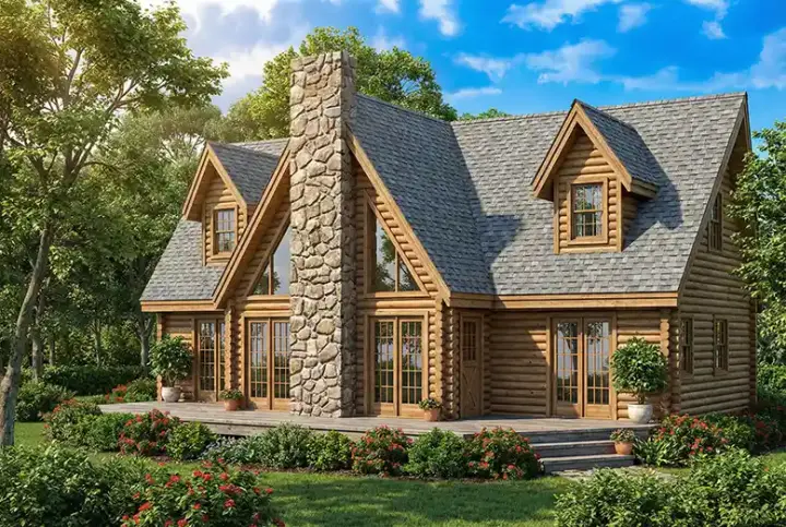Log Cabin house plans 12-780 - front exterior, 2,402 sq ft, 3 bed, 2 bath house plans | Monster House Plans