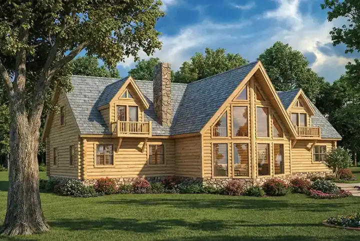 Log Cabin house plans 12-781 - front exterior, 3,341 sq ft, 3 bed, 2 bath house plans | Monster House Plans