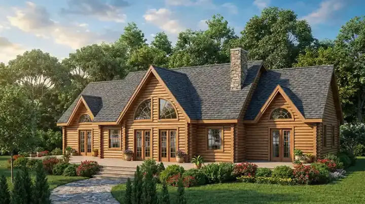 Log Cabin house plans 12-782 - front exterior, 2,412 sq ft, 3 bed, 2 bath house plans | Monster House Plans