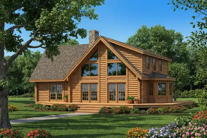 Log Cabin house plans 12-783 - front exterior, 2,389 sq ft, 3 bed, 2 bath house plans | Monster House Plans