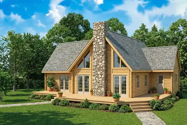 Log Cabin house plans 12-785 - front exterior, 2,206 sq ft, 3 bed, 2 bath house plans | Monster House Plans
