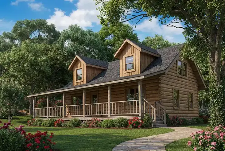 Log Cabin house plans 12-786 - front exterior, 1,725 sq ft, 3 bed, 2 bath house plans | Monster House Plans
