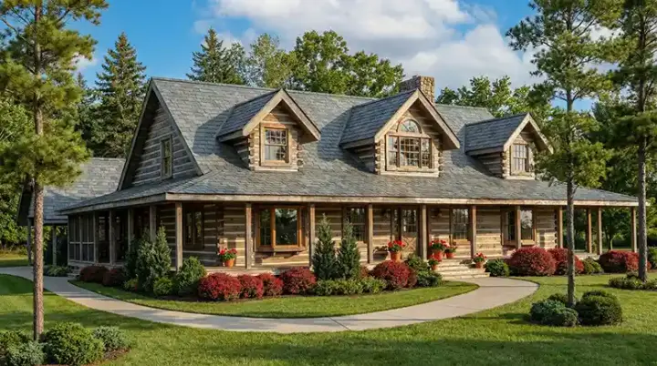 Log Cabin house plans 12-787 - front exterior, 3,098 sq ft, 4 bed, 3 bath house plans | Monster House Plans
