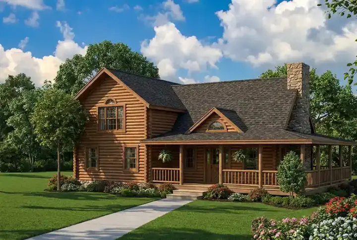 Log Cabin house plans 12-788 - front exterior, 1,684 sq ft, 3 bed, 2 bath house plans | Monster House Plans