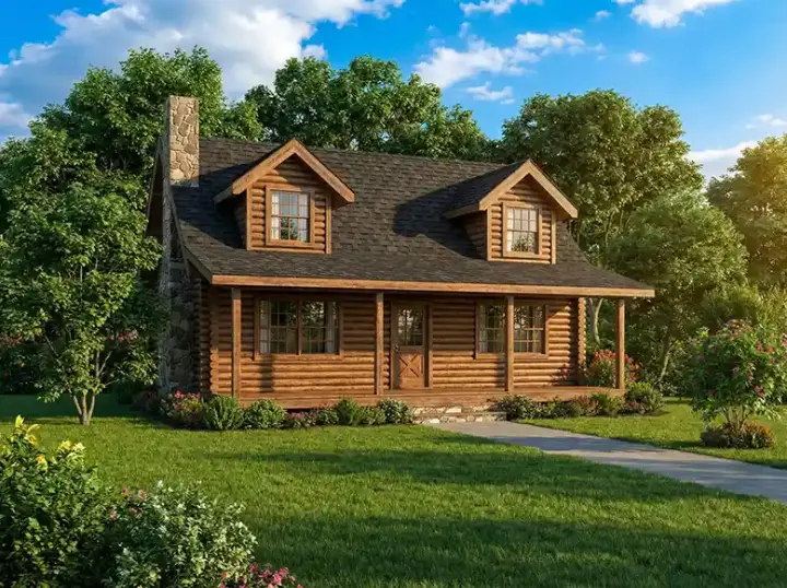 Log Cabin house plans 12-792 - front exterior, 1,492 sq ft, 4 bed, 2 bath house plans | Monster House Plans