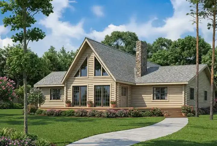Log Cabin house plans 12-793 - front exterior, 1,502 sq ft, 3 bed, 2 bath house plans | Monster House Plans