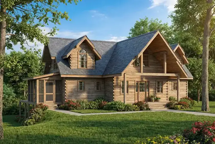 Log Cabin house plans 12-794 - front exterior, 2,569 sq ft, 3 bed, 3 bath house plans | Monster House Plans