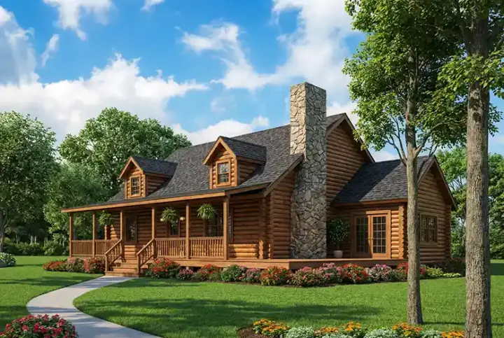 Log Cabin house plans 12-795 - front exterior, 2,064 sq ft, 3 bed, 2 bath house plans | Monster House Plans