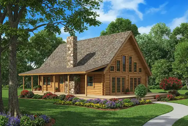 Log Cabin house plans 12-797 - front exterior, 1,581 sq ft, 3 bed, 2 bath house plans | Monster House Plans
