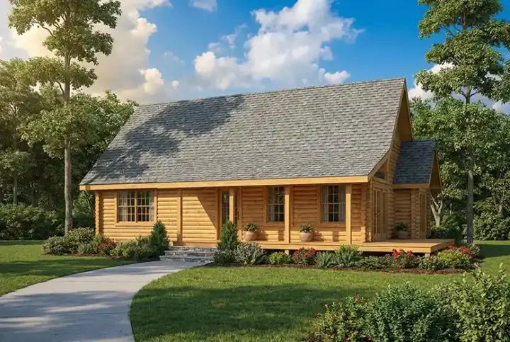 Log Cabin house plans 12-798 - front exterior, 1,940 sq ft, 2 bed, 2 bath house plans | Monster House Plans