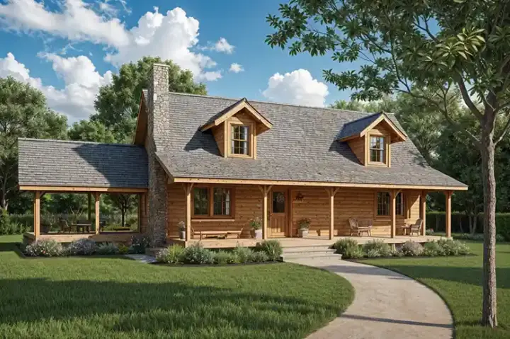 Log Cabin house plans 12-800 - front exterior, 2,256 sq ft, 2 bed, 2 bath house plans | Monster House Plans