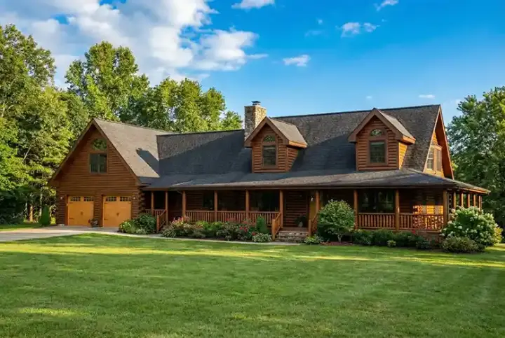 Log Cabin house plans 12-802 - front exterior, 3,402 sq ft, 3 bed, 2 bath house plans | Monster House Plans