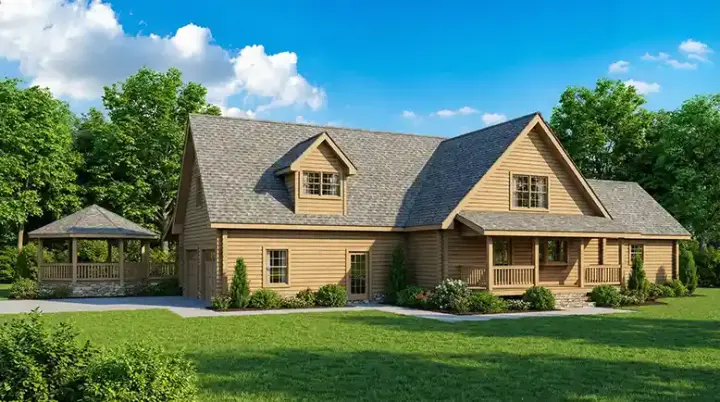 Log Cabin house plans 12-803 - front exterior, 3,222 sq ft, 2 bed, 2 bath house plans | Monster House Plans