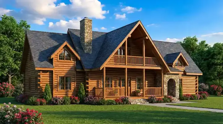 Log Cabin house plans 12-805 - front exterior, 3,284 sq ft, 3 bed, 2 bath house plans | Monster House Plans