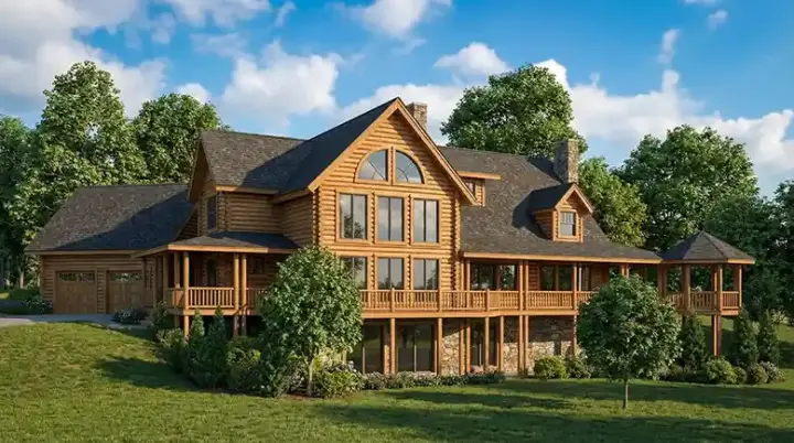 Log Cabin house plans 12-808 - front exterior, 3,537 sq ft, 3 bed, 3 bath house plans | Monster House Plans