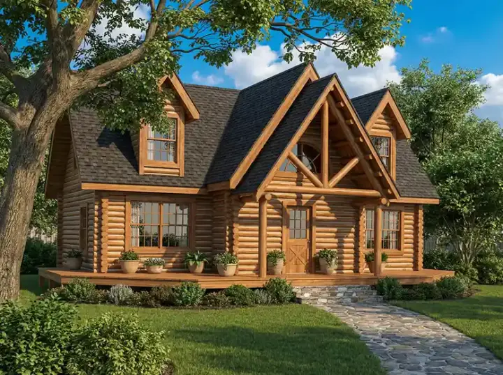 Log Cabin house plans 12-810 - front exterior, 1,665 sq ft, 3 bed, 2 bath house plans | Monster House Plans