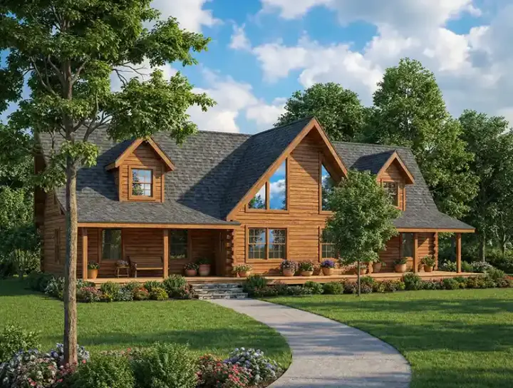 Log Cabin house plans 12-811 - front exterior, 2,687 sq ft, 3 bed, 2 bath house plans | Monster House Plans