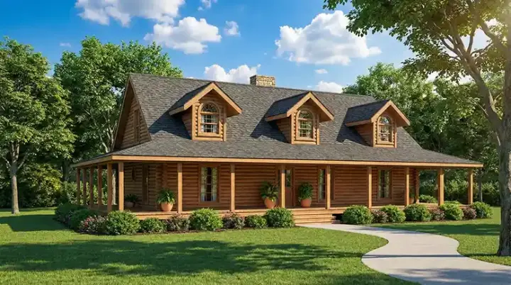 Log Cabin house plans 12-815 - front exterior, 2,741 sq ft, 4 bed, 3 bath house plans | Monster House Plans