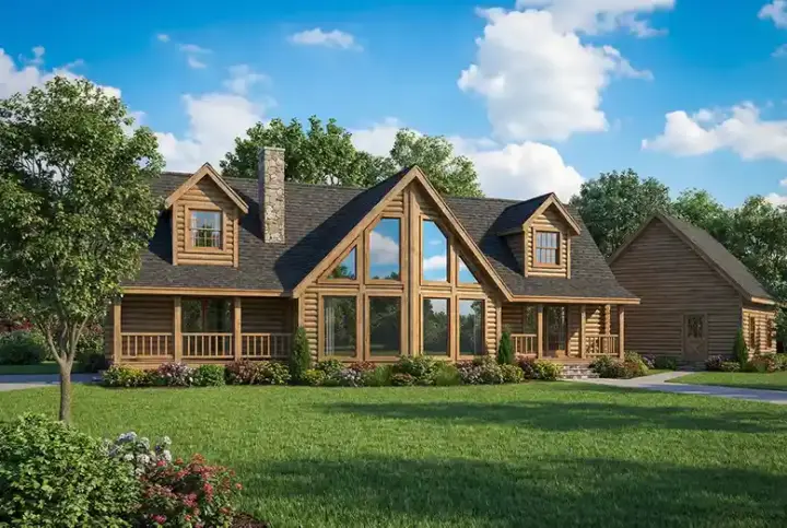 Log Cabin house plans 12-817 - front exterior, 2,521 sq ft, 3 bed, 2 bath house plans | Monster House Plans