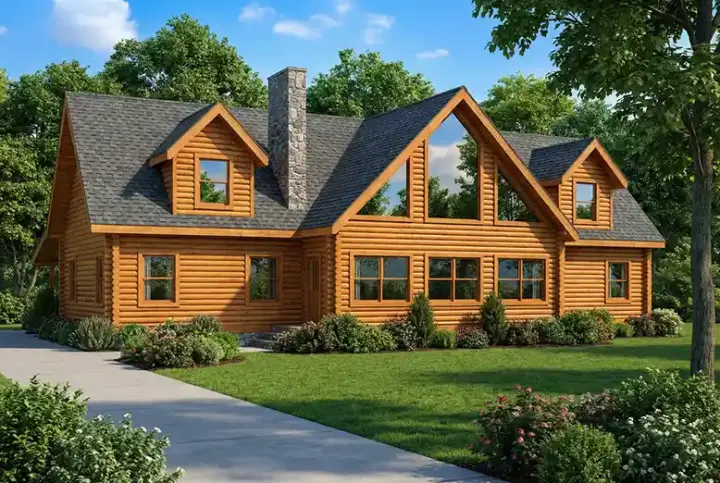 Log Cabin house plans 12-821 - front exterior, 3,491 sq ft, 3 bed, 2 bath house plans | Monster House Plans