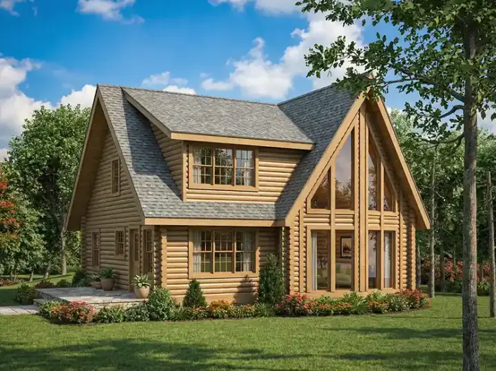 Log Cabin house plans 12-822 - front exterior, 1,896 sq ft, 3 bed, 2 bath house plans | Monster House Plans