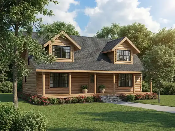 Log Cabin house plans 12-824 - front exterior, 2,043 sq ft, 3 bed, 2 bath house plans | Monster House Plans