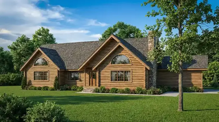 Log Cabin house plans 12-827 - front exterior, 2,538 sq ft, 3 bed, 2 bath house plans | Monster House Plans