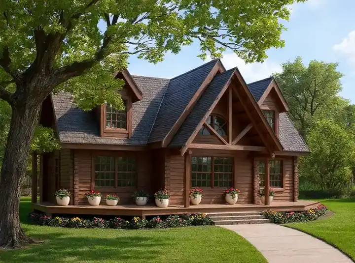 Log Cabin house plans 12-829 - front exterior, 1,658 sq ft, 3 bed, 2 bath house plans | Monster House Plans