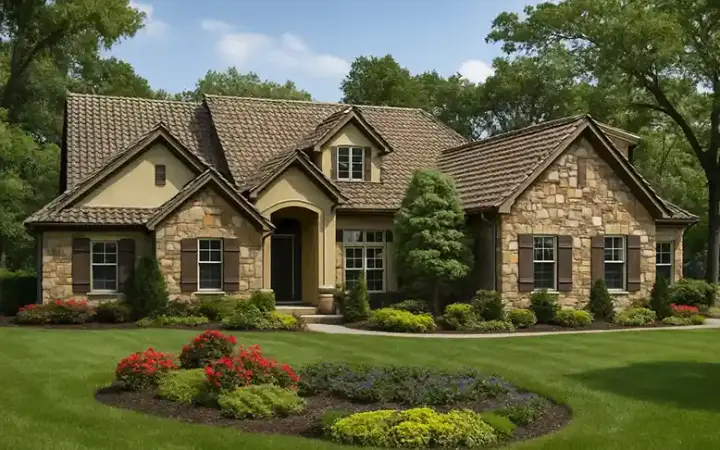 Tuscan house plans 12-873 - front exterior, 2,256 sq ft, 3 bed, 2 bath house plans | Monster House Plans
