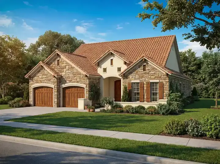 Tuscan house plans 12-874 - front exterior, 1,943 sq ft, 3 bed, 2 bath house plans | Monster House Plans
