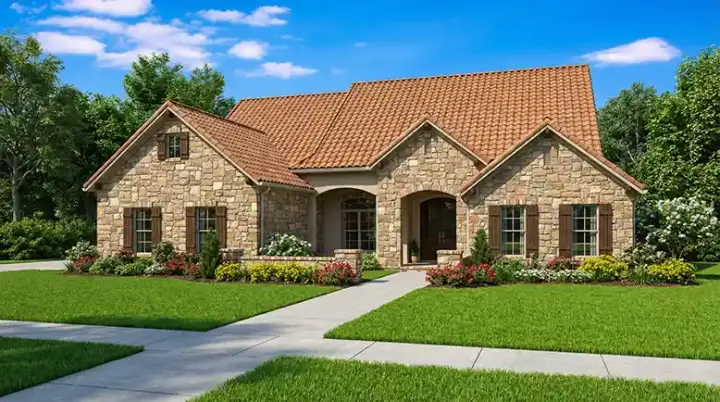 Tuscan house plans 12-878 - front exterior, 2,135 sq ft, 4 bed, 2 bath house plans | Monster House Plans