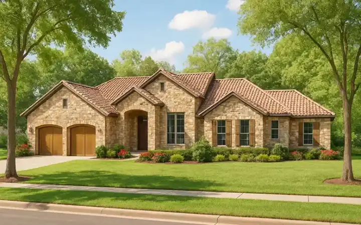 Tuscan house plans 12-879 - front exterior, 2,507 sq ft, 4 bed, 2 bath house plans | Monster House Plans