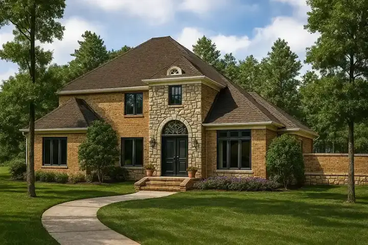 European house plans 12-899 - front exterior, 3,578 sq ft, 5 bed, 4 bath house plans | Monster House Plans