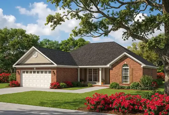 Ranch house plans 12-988 - front exterior, 1,401 sq ft, 3 bed, 2 bath house plans | Monster House Plans