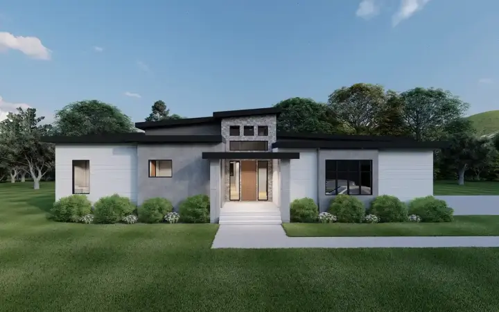 Modern house plans 121-112 - front exterior, 2,550 sq ft, 3 bed, 2 bath house plans | Monster House Plans