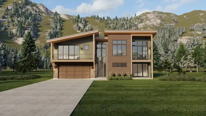 Contemporary house plans 121-113 - front exterior, 1,703 sq ft, 3 bed, 3 bath house plans | Monster House Plans