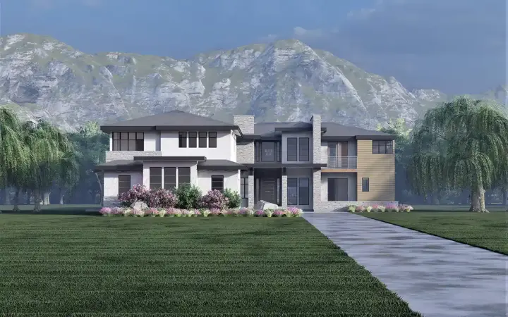 Modern house plans 121-118 - front exterior, 4,536 sq ft, 4 bed, 3 bath house plans | Monster House Plans