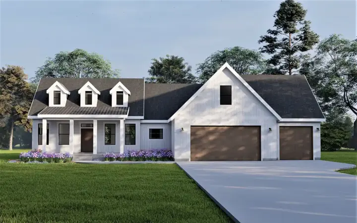Modern Farmhouse house plans 121-123 - front exterior, 1,747 sq ft, 2 bed, 2 bath house plans | Monster House Plans